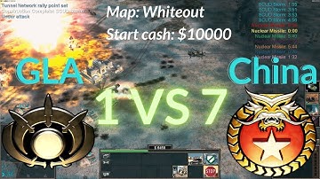 GLA 1 VS 7 China Hard Bots AI map Whiteout C&C Generals Zero Hour Gameplay