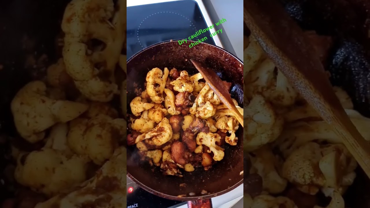 Dry cauliflower with chicken curry