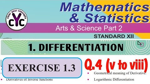 Exercise 1.3 (Q.4: v to viii) | Differentiation | chapter 1 | class 12 | maths part 2 | MH board