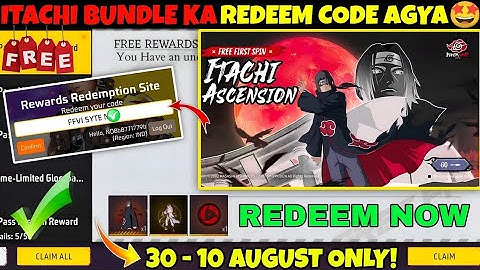 FREE FIRE🔥 MAX | ITACHI BUNDLE | REDEEM CODE 😱 | AGYA 2025 31 TO 10 AUGUST |  #freefire #reels #yt