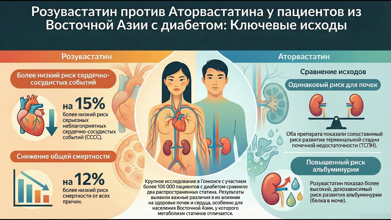 Розувастатин или аторвастатин: польза и риск для почек с диабетом и ХБП восточноазиатской популяции