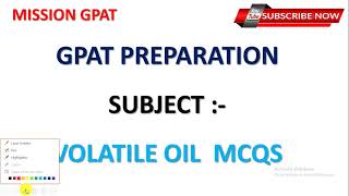 GPAT PREPARATION VOLATILE OILS MCQS || VOLATILE OILS  MCQ'S ||  VOLATILE OILS MCQ'S || VOLATILEOIL