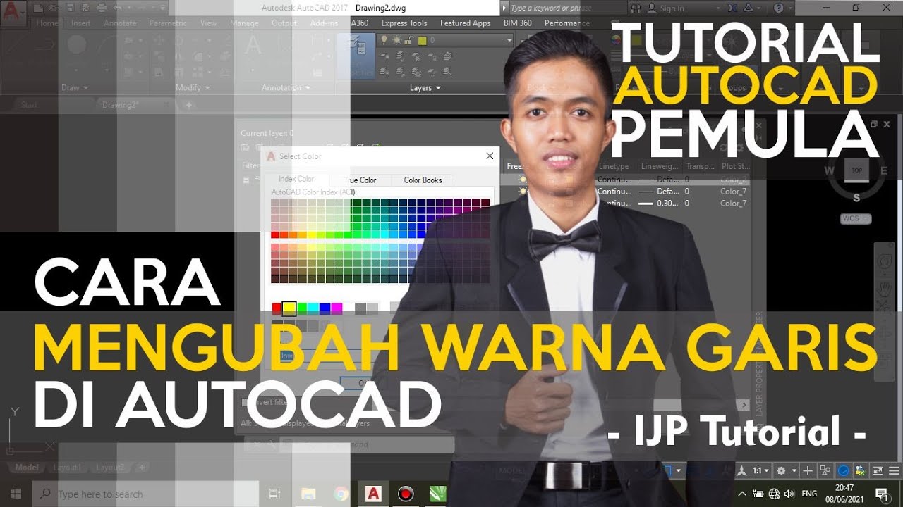 CARA MENGUBAH WARNA GARIS DI AUTOCAD - YouTube