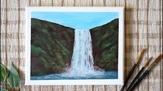 A Waterfall in the Mountains | Acrylic Painting Tutorial