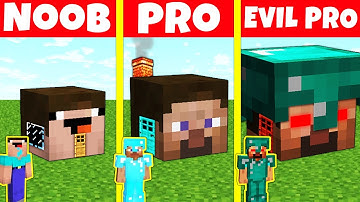 Minecraft Battle: NOOB vs PRO vs EVIL PRO: HEAD BLOCK HOUSE BUILD CHALLENGE / Minecraft Animation