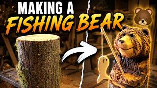 I Carved a Fishing Bear from a Log 🎣🐻 (Start to Finish)