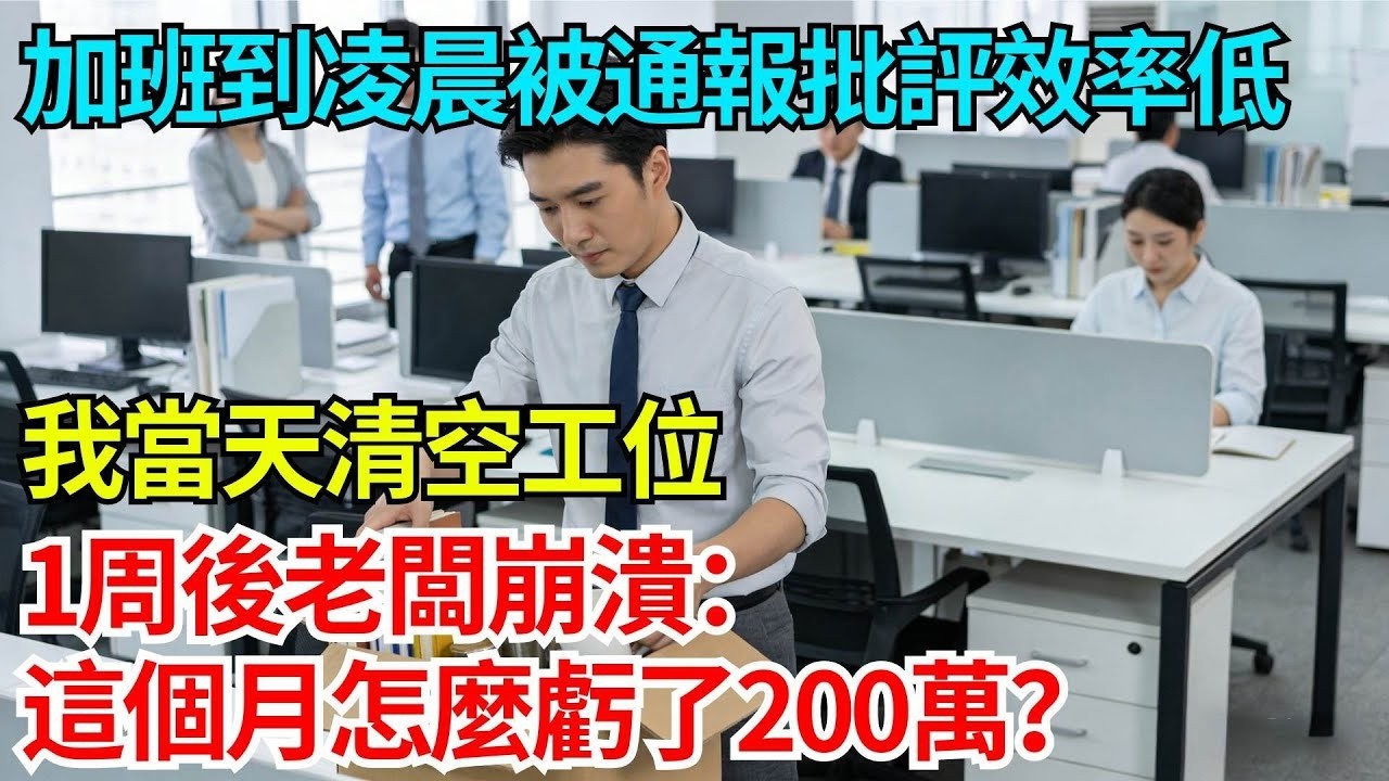 加班到凌晨被通報批評效率低，我當天清空工位，一周後老闆崩潰：這個月怎麼虧了200萬？【奇人社會誌】#完結爽文#職場#職場文化#職場故事