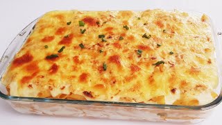 white Sauce pasta and chicken Creme bake باستا الدجاج بصلصة البشاميل بالفرن