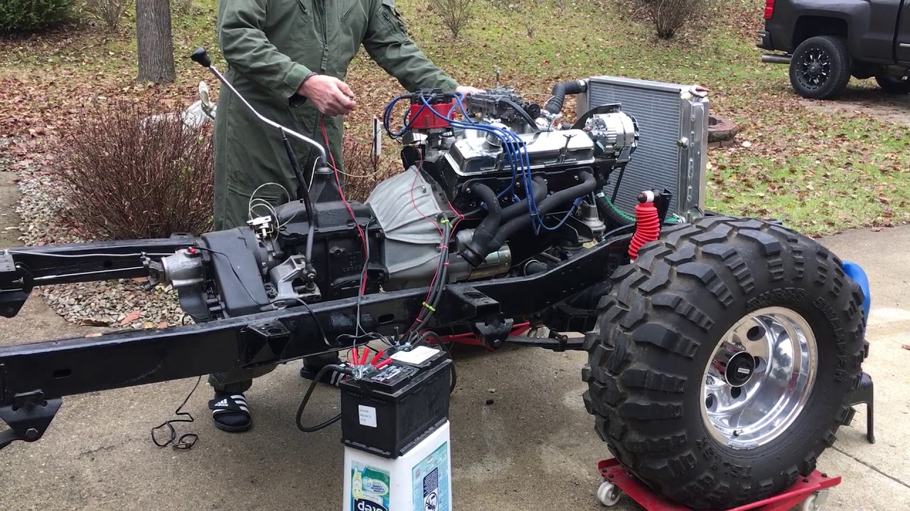 Jeep CJ7 first test run with 350 Chevy
