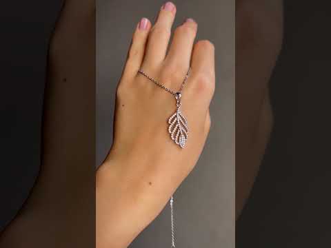 Кулон велике перо з фіанітами на ланцюжку медична сталь родій (x226-1), видео 1