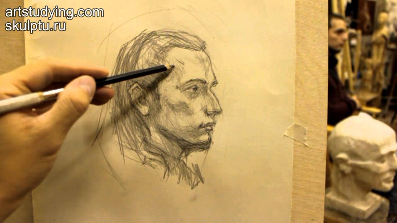 Обучение рисунку. Портрет. 8 серия: пример короткого рисунка портрета