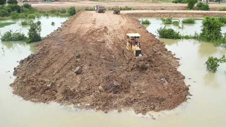 New Project Mini Bulldozer And Mini Dump Truck Building New Road In Big Lake Skills Operator Dozer