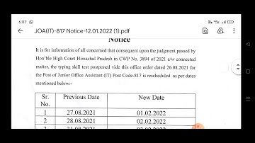 Hpssc Hamirpur JOA IT POST CODE 817 New Typing Date Announce