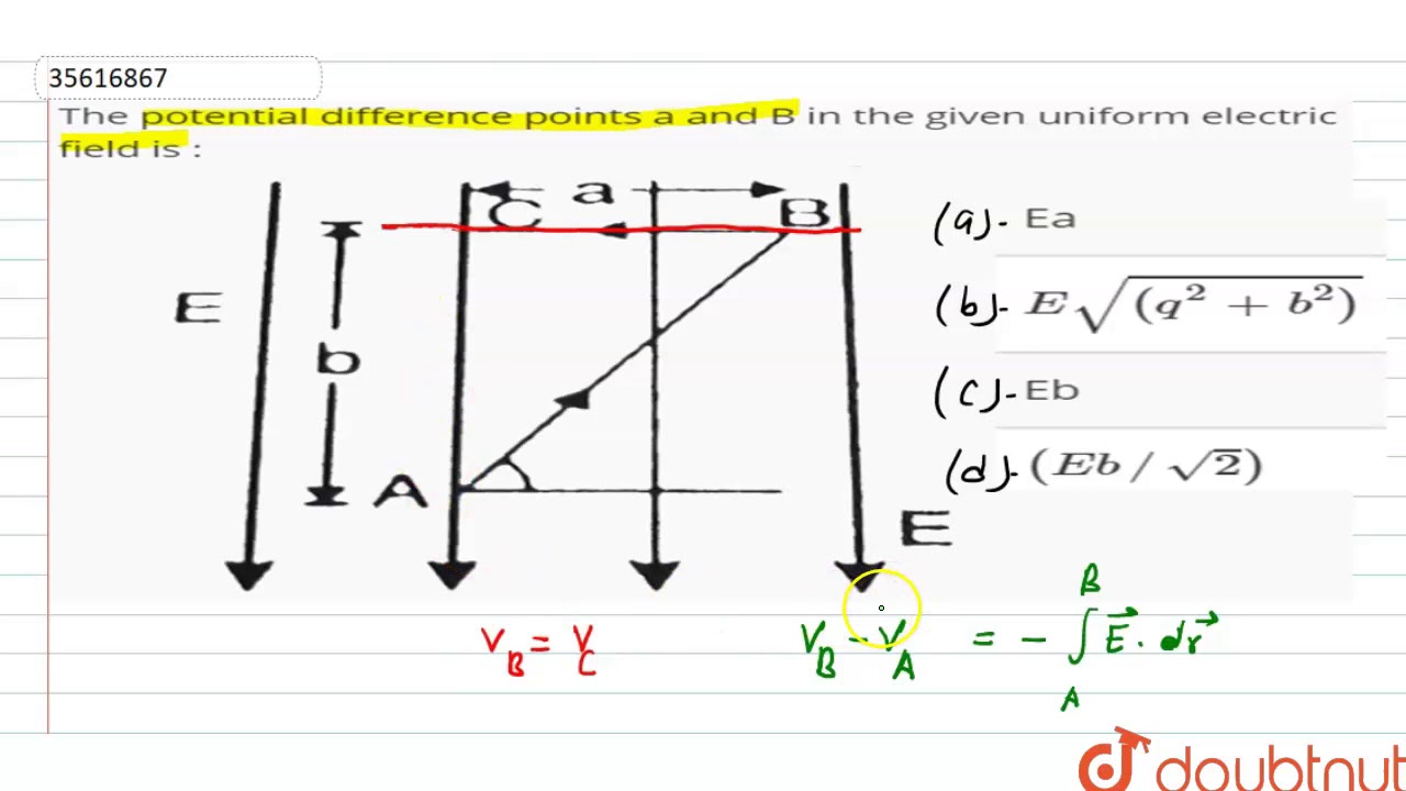 The potential difference points a and B in the given uniform electric field is :
