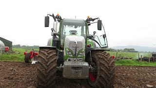 Ridging ploughed ground for potatoes with a Grimme ridger and a Fendt 720