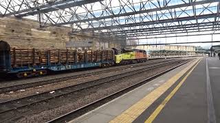The Class 70 'GE PowerHaul' Colas Rail Freight No.70803 with Load of Logs was passing at Carlisle.