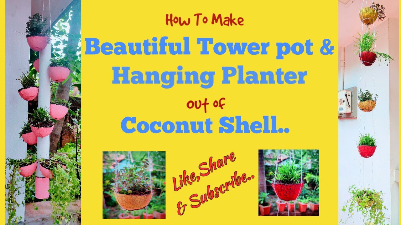 DIY COCONUT SHELL PLANTER |PLANT POTS| |SHELL TOWER| |GROW PLANTS| |HANGING PLANT IDEAS|