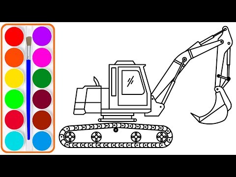 Tranh Tô Màu Xe Máy Xúc - Xe cần cẩu cho bé vẽ và tô màu | Dạy bé vẽ | Dạy bé tô màu | Crane Truck drawing and coloring