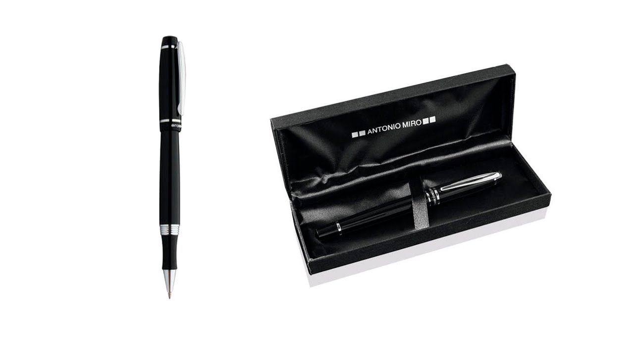 Antonio Miro Kugelschreiber Personalisiert Mit Gravur – Schwarz Glänzend, Blaue Tinte, Geschenkbox