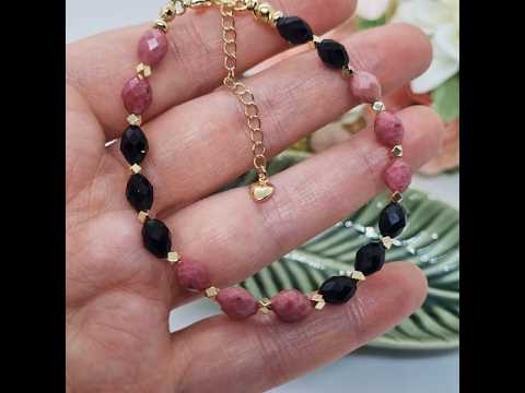 Ошатний браслет натуральний камінь грановані родоніт та чорний онікс, видео 1