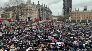 Protesters stage die-in in Parliament square following police crackdown on Sarah Everard vigil | AFP