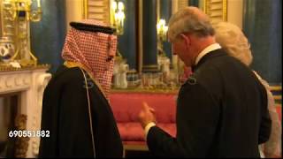 The Prince of Wales and the Duchess of Cornwall greet Prince Mohammed bin Nawwaf of Saudi Arabia.