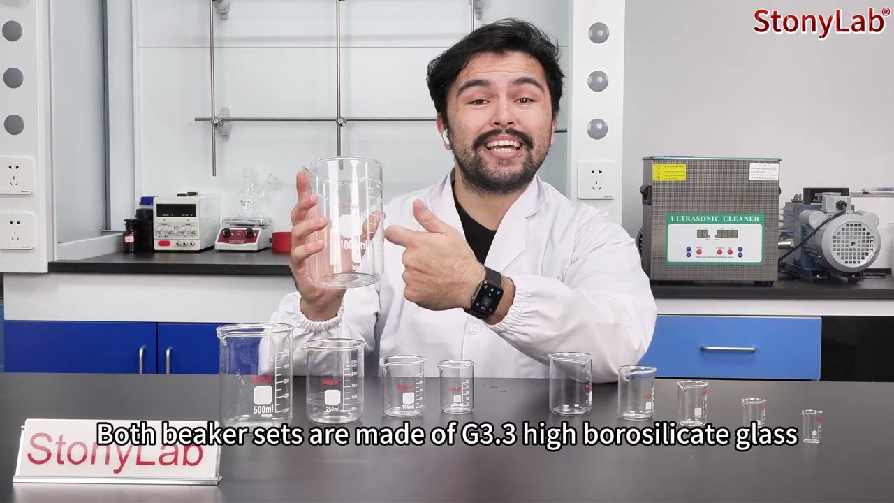 StonyLab Glass Beaker Set – 5 Sizes of Borosilicate Griffin Beakers! 🧪