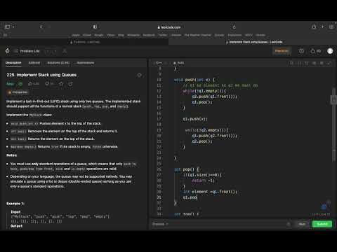 Implement Stack using Queues Leetcode 225