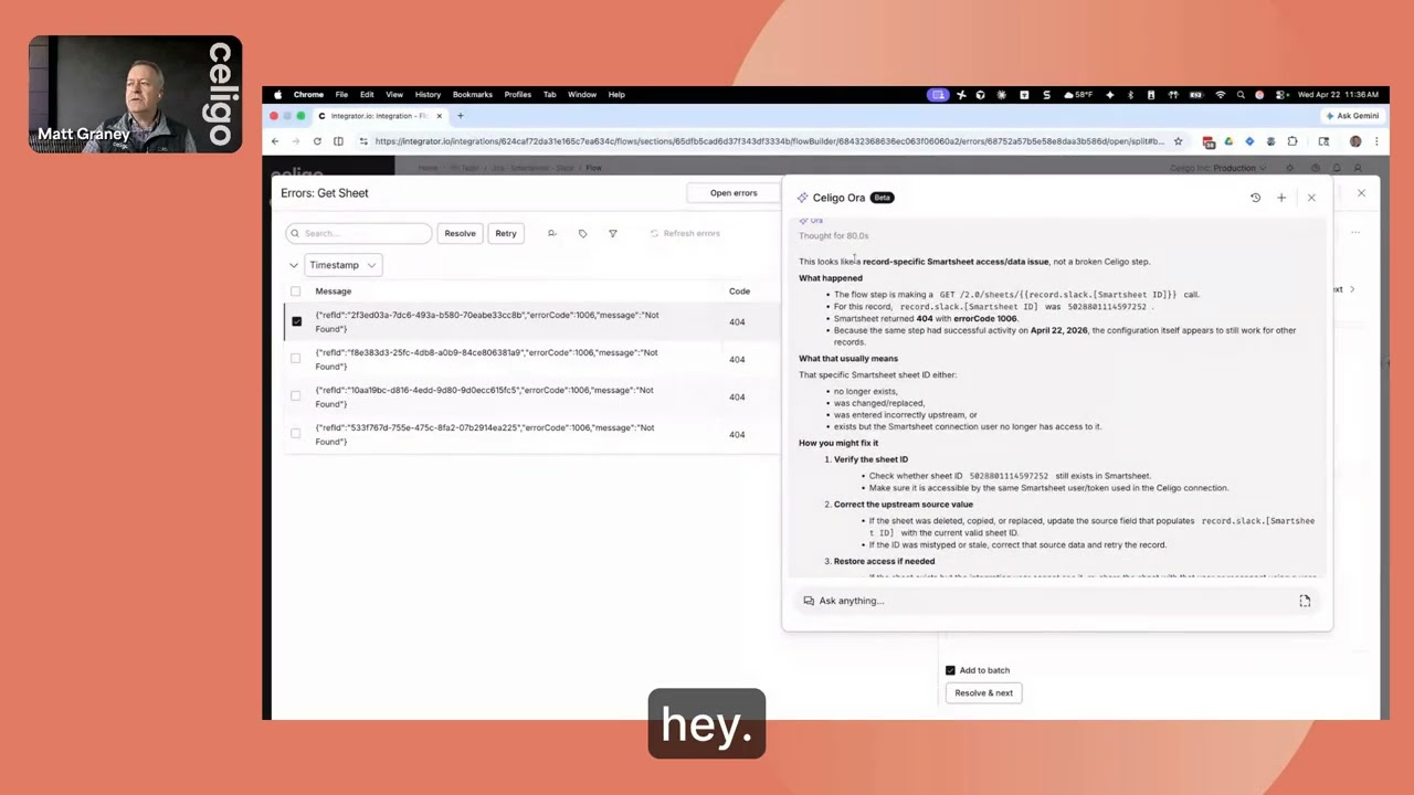 Celigo Ora Demo | AI automation platform fixes integration errors in minutes