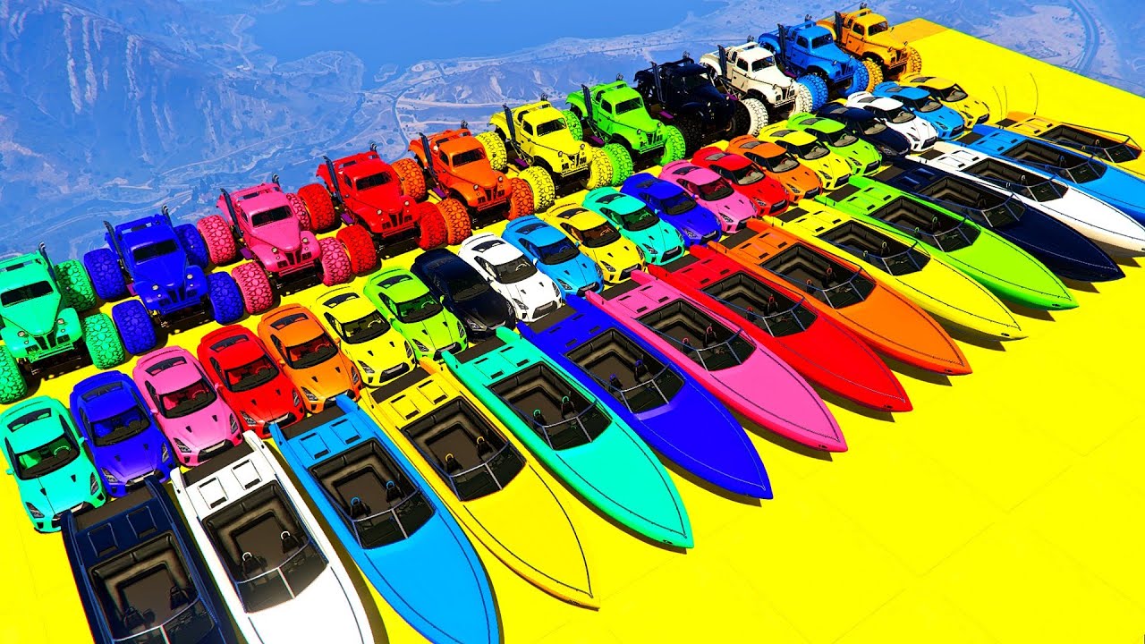 GTA V Mods New Epic Ultimate Stunt Challenge 💥SPIDER-MAN With Super Car Motocycle Helicopter & Boats