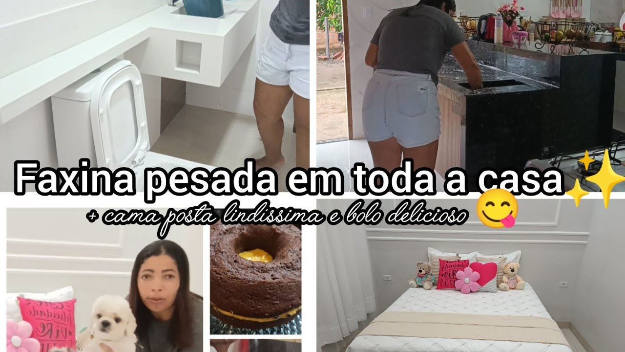 Faxina pesada  + cama posta // Fiz um bolo delicioso// + dia de banho dos doginhos 🥰.