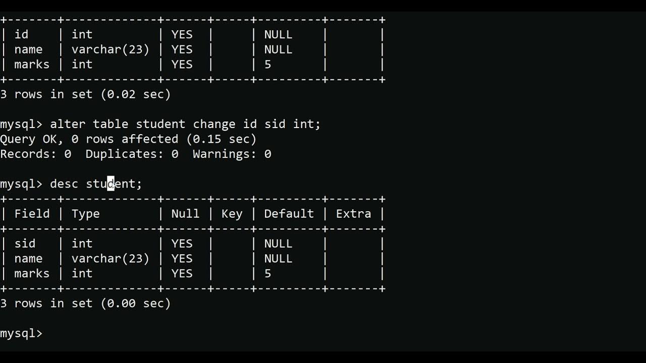 how to change column/table name in MySQL - YouTube