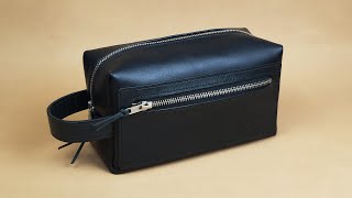Making Leather Dopp Kit With Front Zipper Pocket | FREE PATTERN Leather Craft