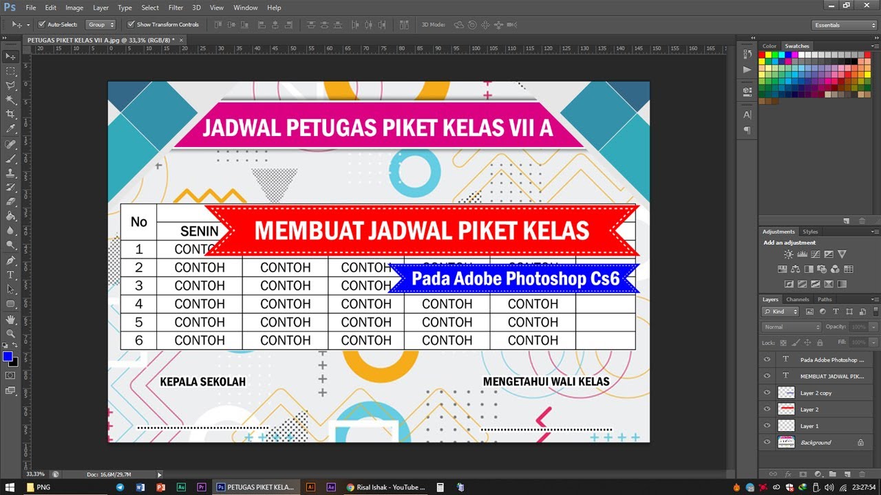 MEMBUAT JADWAL PIKET KELAS DARI EXEL KE ADOBE PHOTOSHOP CS6 