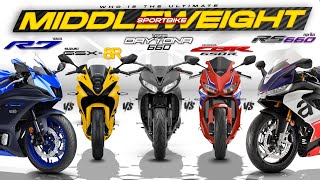 2024 Middleweight Sportbikes Spec Showdown!┃ R7 vs GSX8R vs CBR650R vs Daytona 660 vs RS660