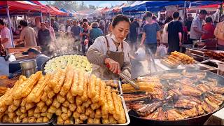 Open-air Morning Market in Dalian China Wonton Youtiao Soy Milk Pan-fried Fish Authentic food