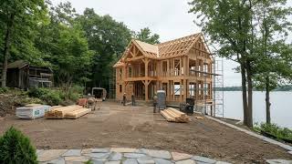 Building a Modern Wooden House by the Lake | Step-by-Step Time-Lapse