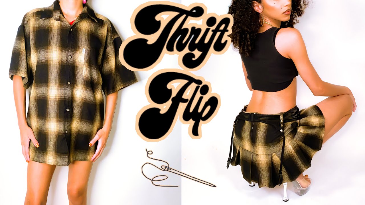 THRIFT FLIP: DIY Y2K Box Pleated Plaid Mini Skirt from a button up shirt | Jewel ivy