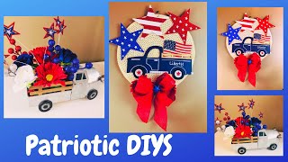 2 Dollar Store Patriotic DIYS 🇺🇸 Farmhouse Truck Floral Arrangement and Splatter Screen Wreath ❤️