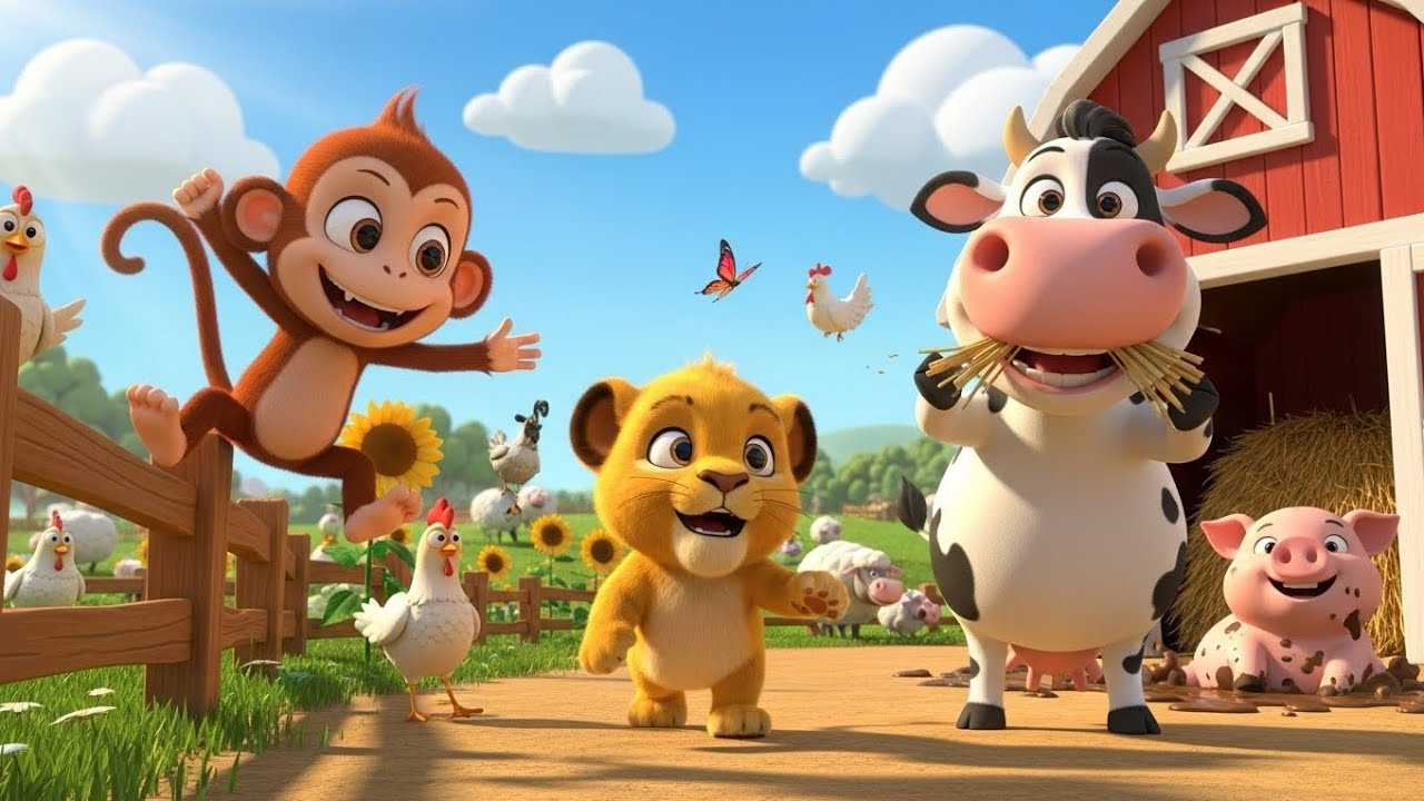 Monkey, Lion & Cow Happy Farm Visit! 🐵🦁🐄 | Fun Kids Cartoon