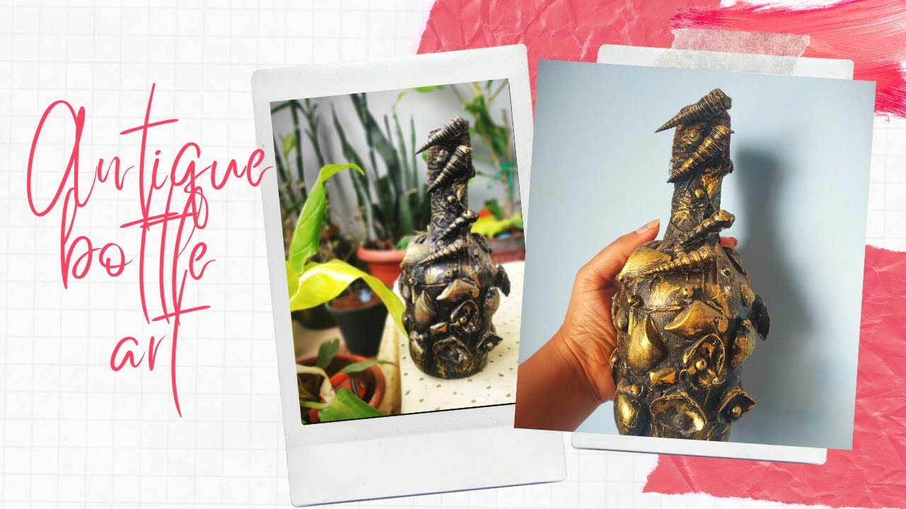 Antique bottle art/ Bottle art diy with sea shells/ Sea shells bottle art