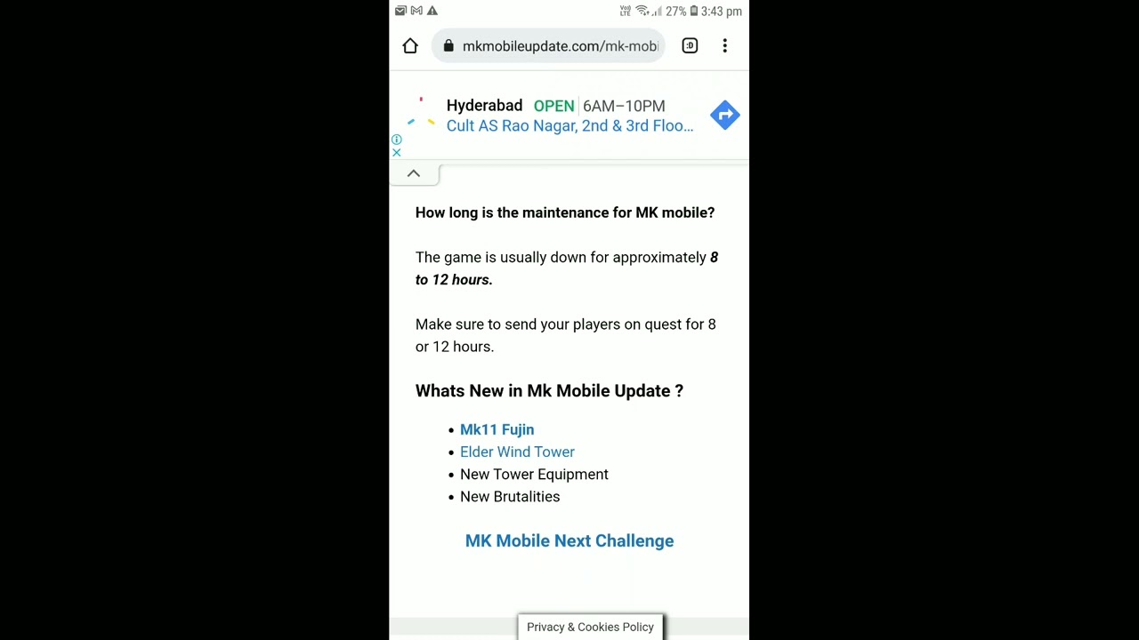 MK11 FUJIN & NEW BRUTALITY & ELDER TOWER IS COMING | MAINTENANCE ENDS TIME | MK MOBILE |