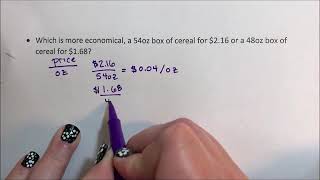 Ratio and Rates Price per Ounce