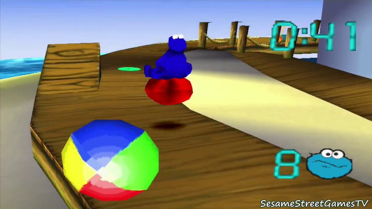 Sesame Street Cookie Monster Bounces Through Obstacle Course