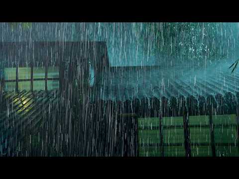 Fall Asleep Fast (NO ADS) Heavy Rainstorm & Distant Thunder on Metal Roof in Forest at Night