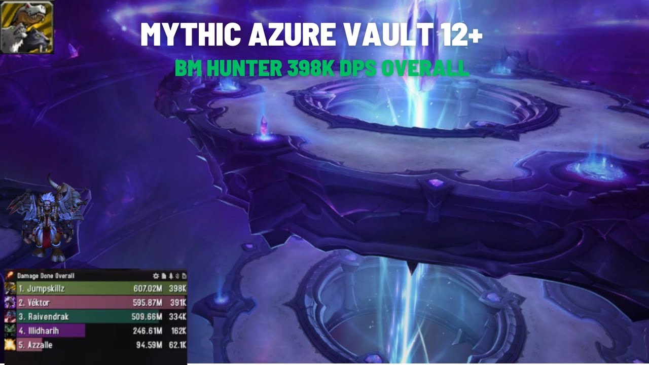 Mythic Azure Vault 12+ BM Hunter 398k DPS Overall! 