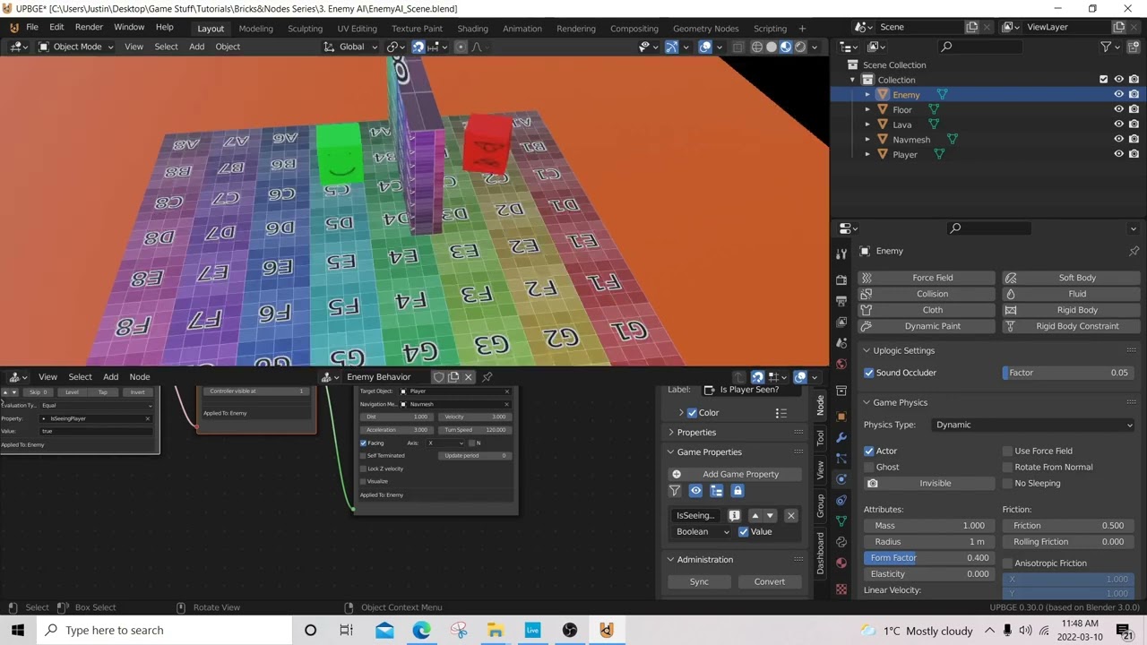 UPBGE Nodes&Bricks#2 – Basic Enemy AI (Follow Player And Patrolling)