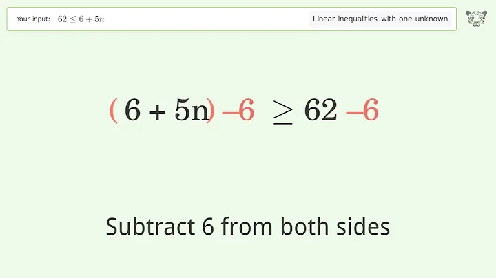 Solving Linear Inequalities: 62 is Smaller Than or Equal to 6+5n