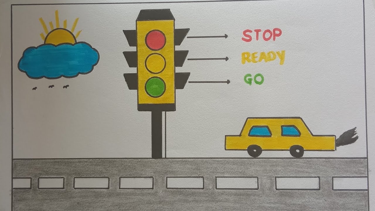 Traffic Signal Lights Drawing | Road safety drawing | Traffic lights drawing 