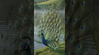 🦚💙 Jheel ki shanti aur mor ka dance — dil ko sukoon dene wala nazara #peacock #peace